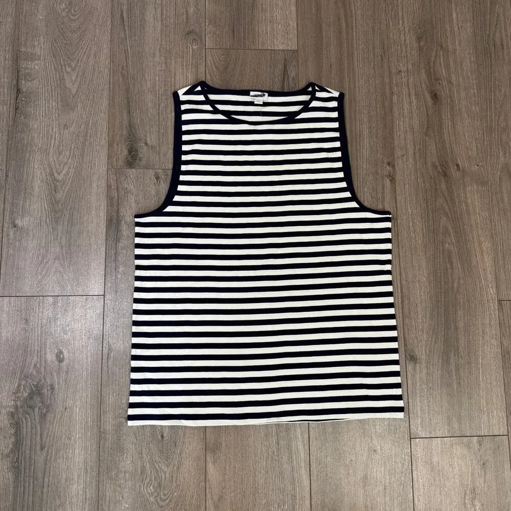 J.Crew Striped Shell Tank Top WMNS 2X White Navy Contrast Trim Slim Cotton Knit
